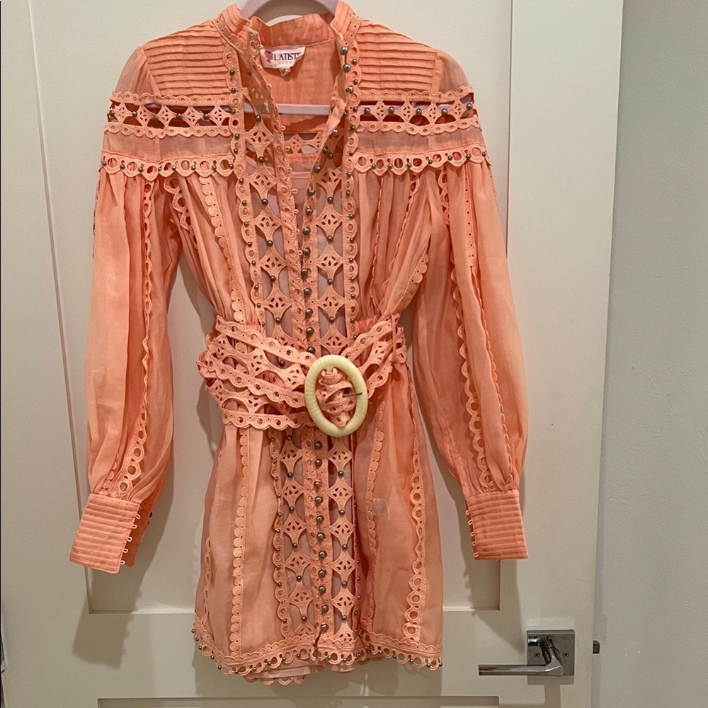 L’Atiste Peach Lace Mini Dress - Picture 3 of 10